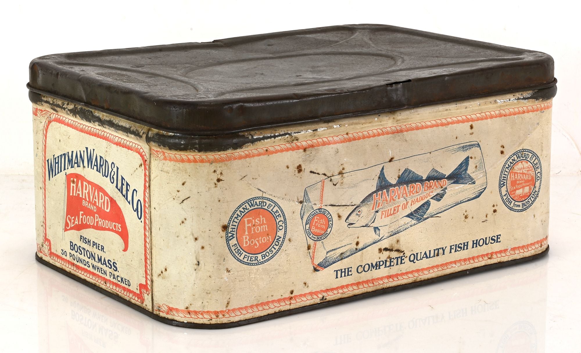 Vintage Harvard Brand Seafood Products Boston Mass. Tin Container