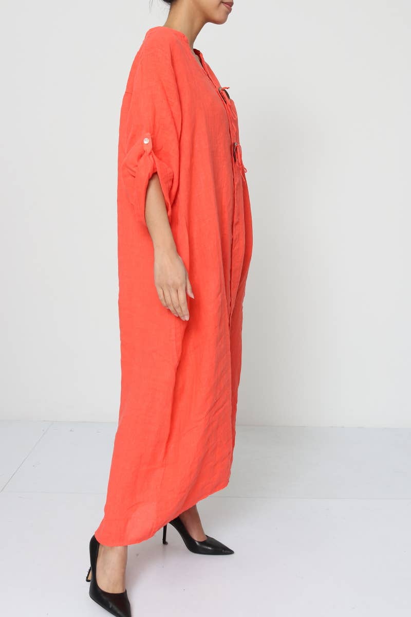 Linen long shirt dress
