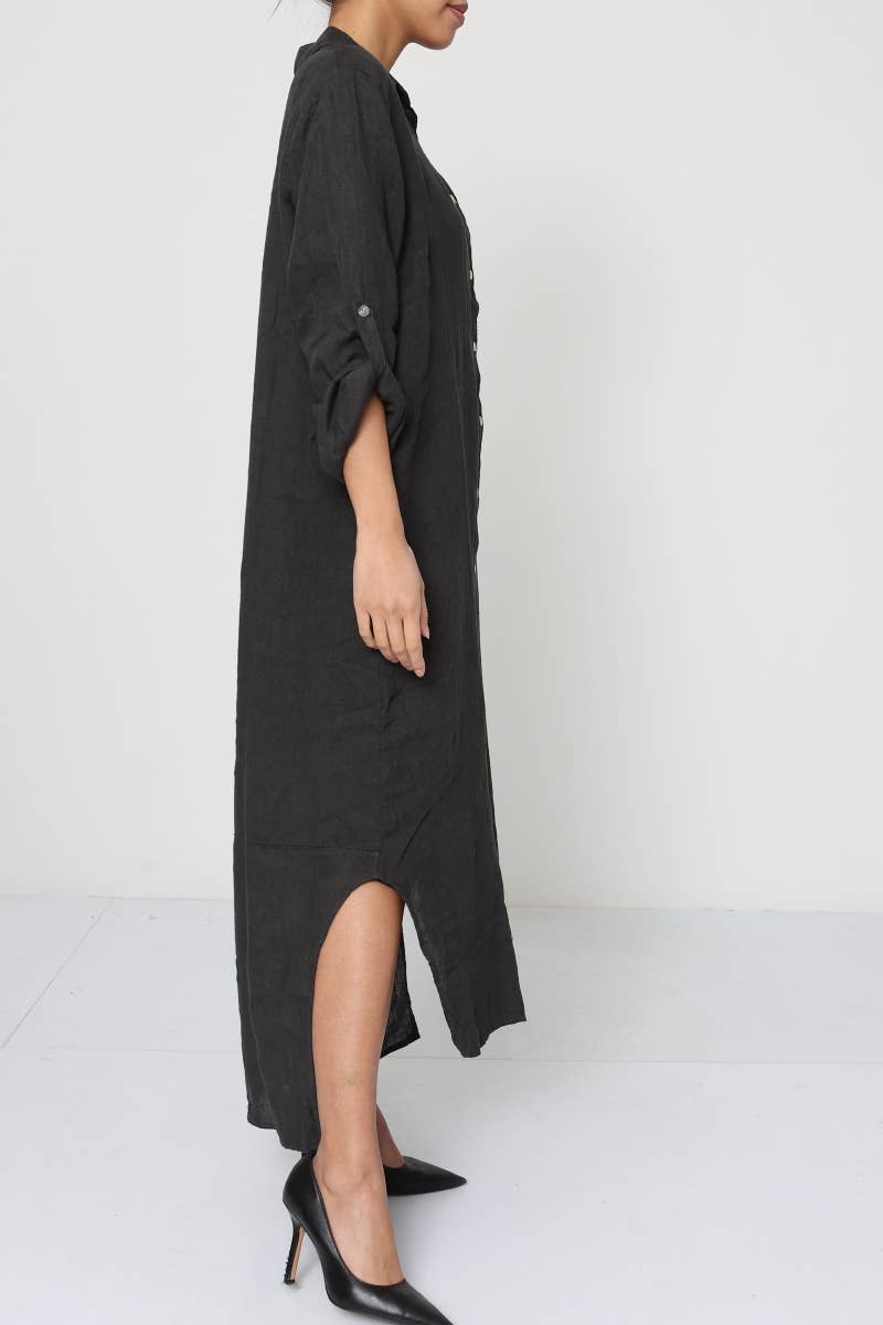 Linen long shirt dress
