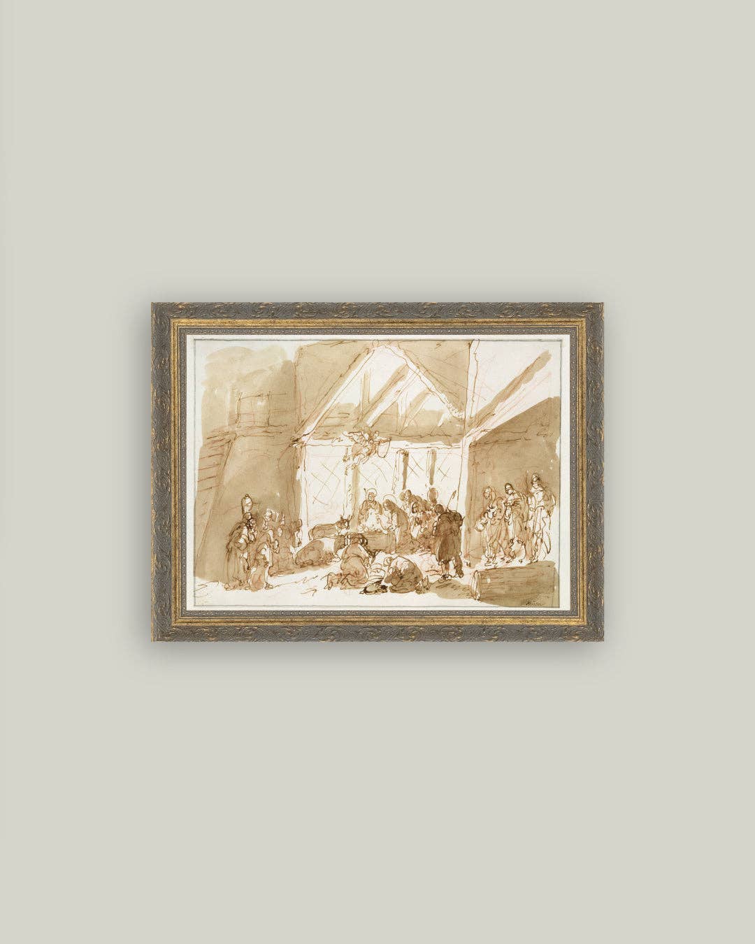 Nativity of Christ Framed Antique Art