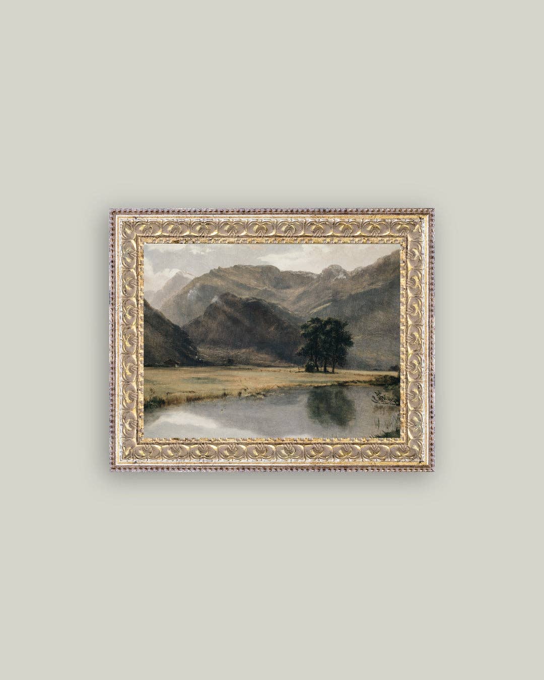 River Mountainscape Framed Antique Art