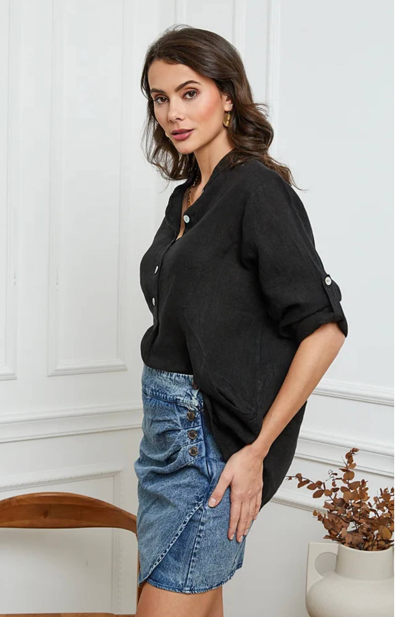 linen blouse with 3/4 sleeves