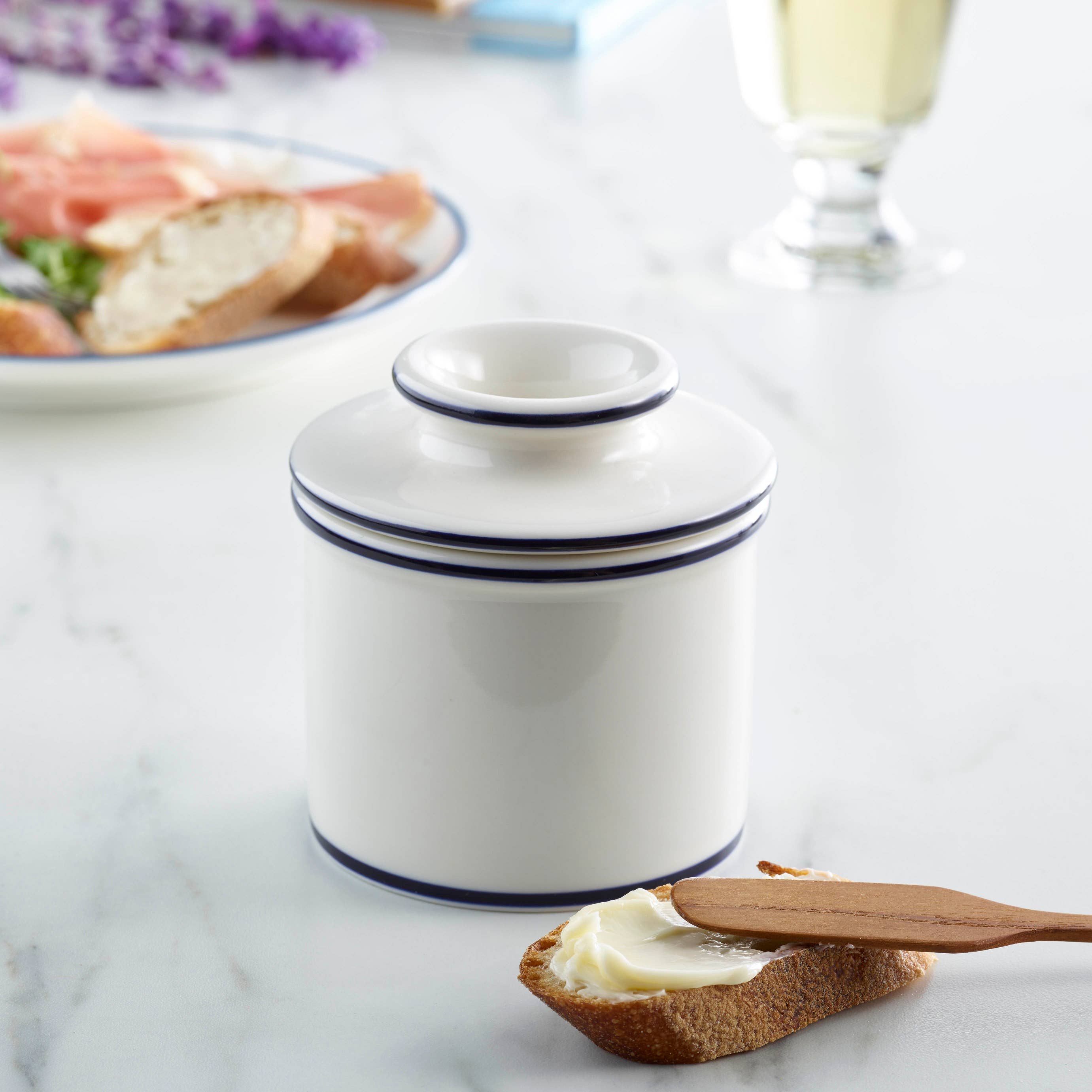 The Original Butter Bell® Crock - Le Bistro Blue Trim