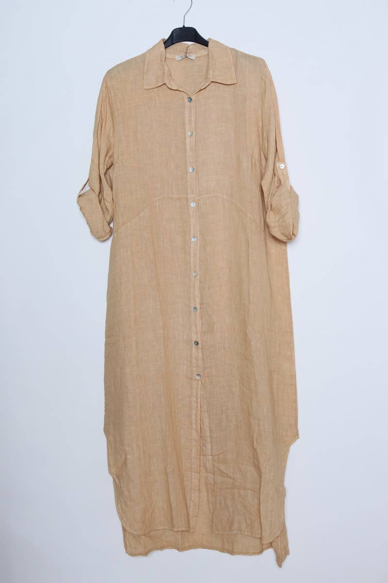 Linen long shirt dress