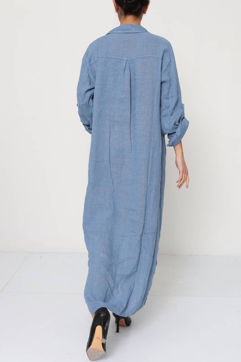 Linen long shirt dress