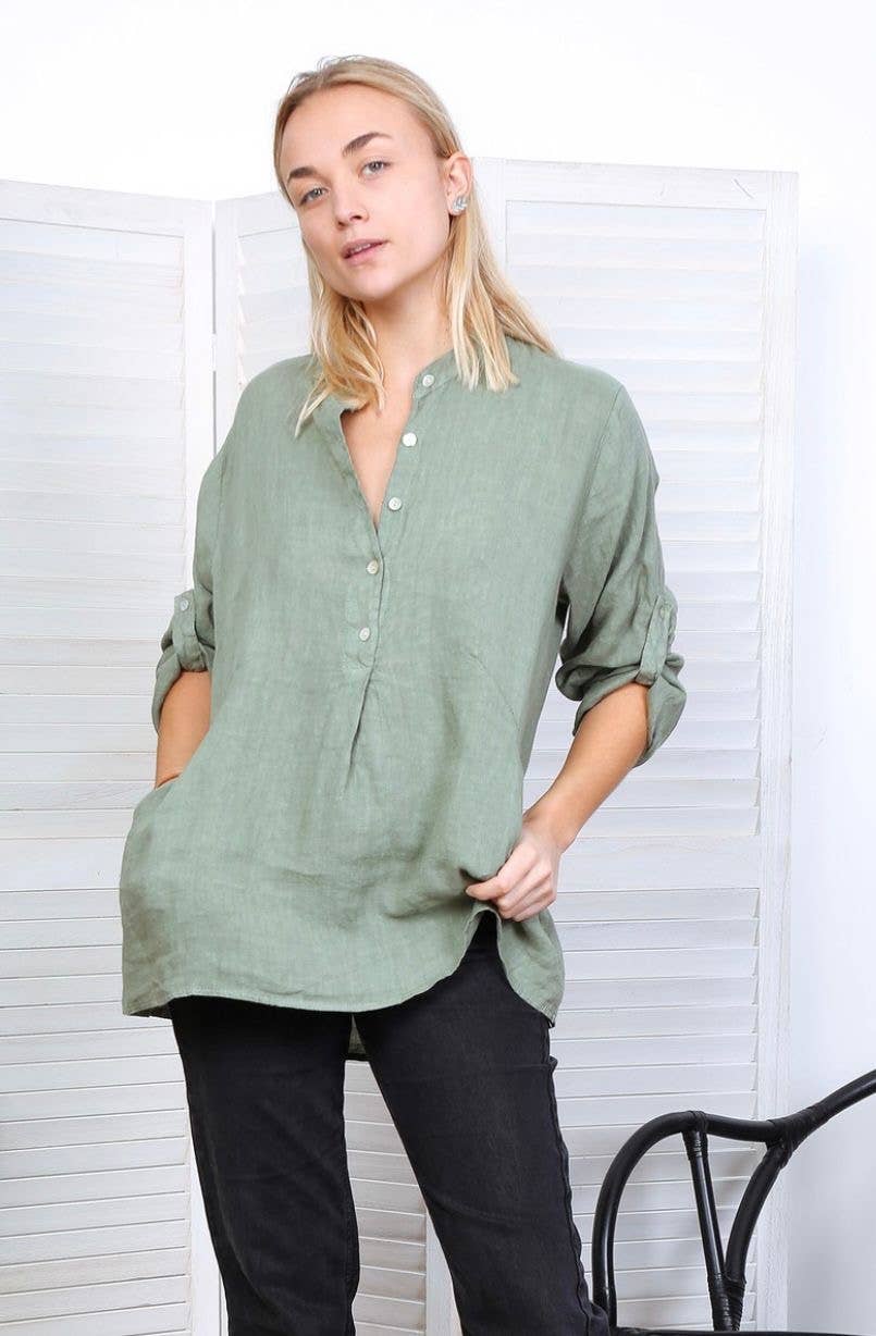 linen blouse with 3/4 sleeves