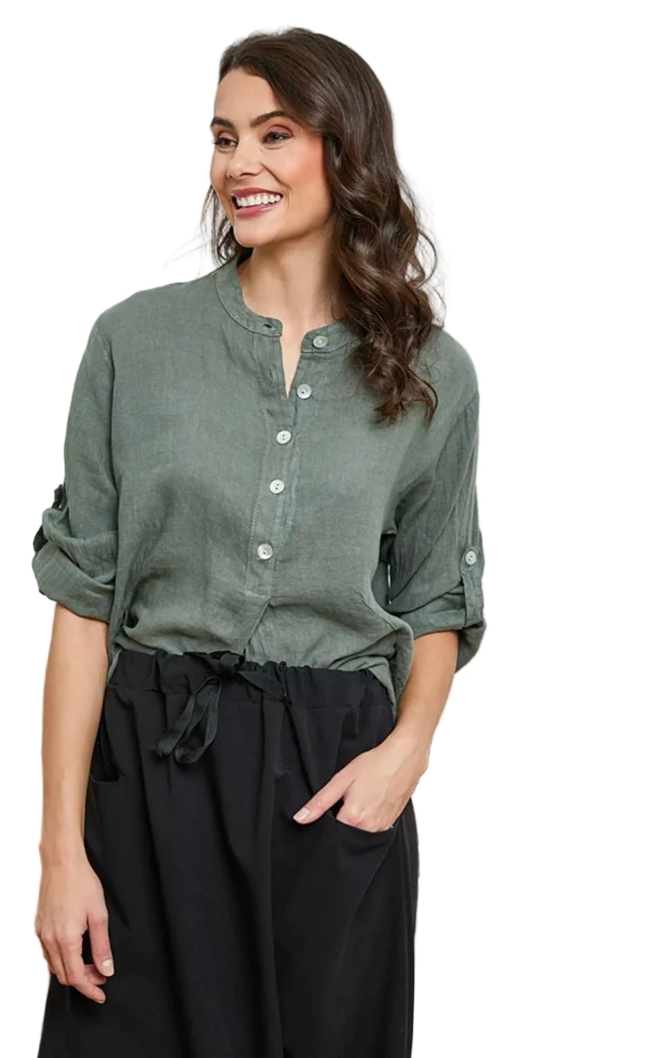 linen blouse with 3/4 sleeves