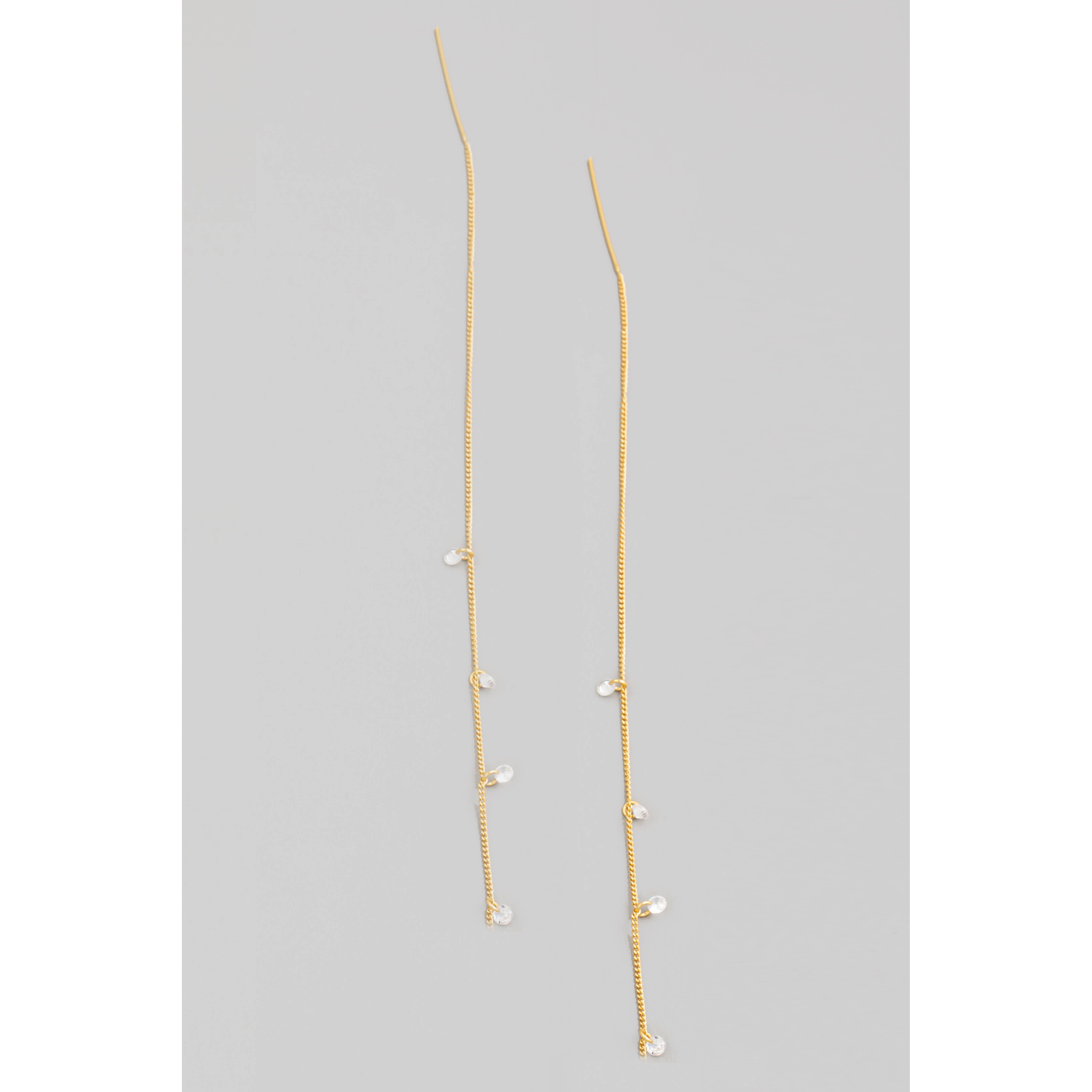 Gold Dipped Mini Gem Chain Threader Earrings