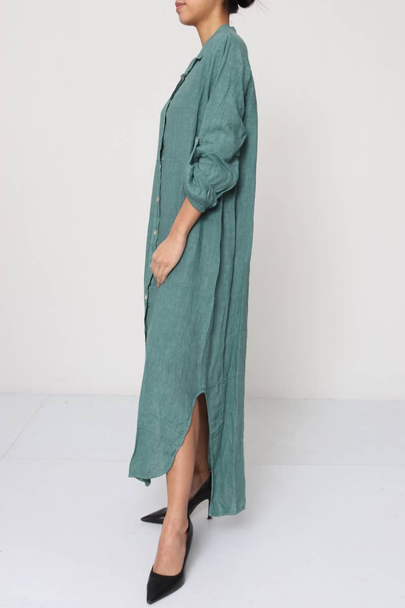 Linen long shirt dress