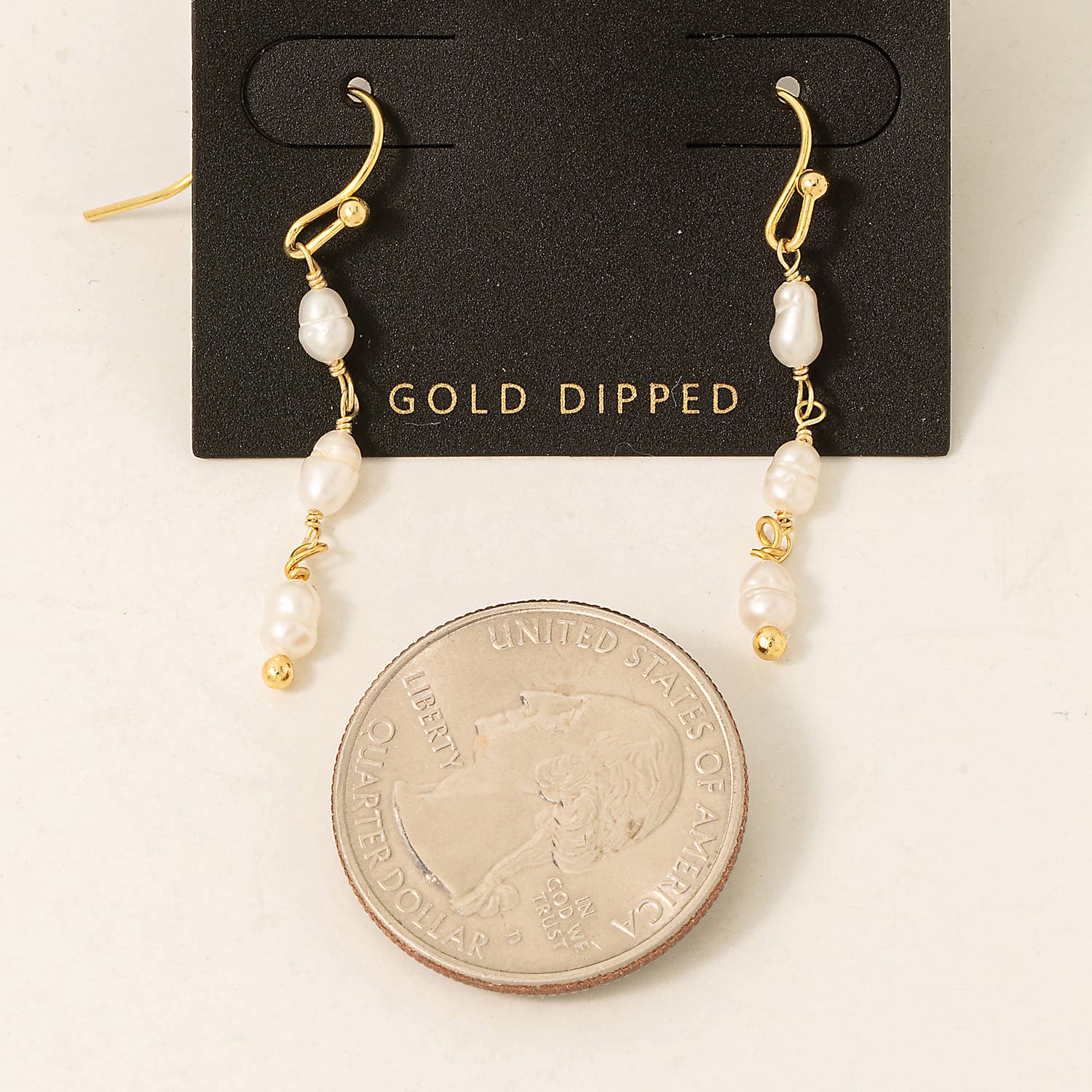 Gold Dipped Pearl Beads Chain Earrings