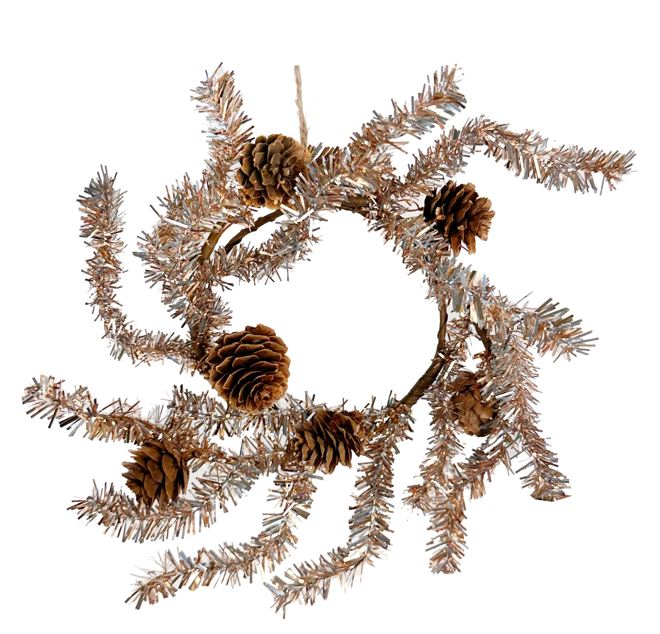 Tinsel wreath with cones gold 20cm d20cm