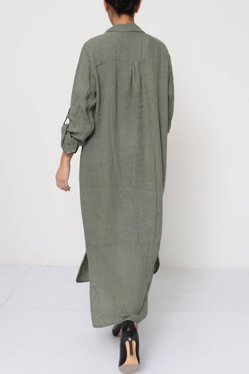 Linen long shirt dress