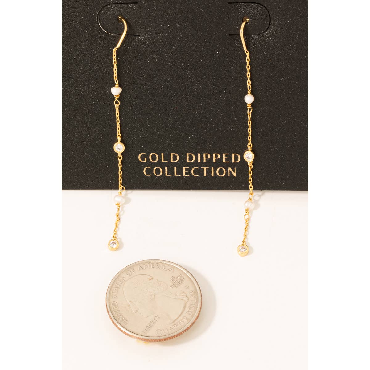 Gold Dipped Pearl Dangle Threader Earrings