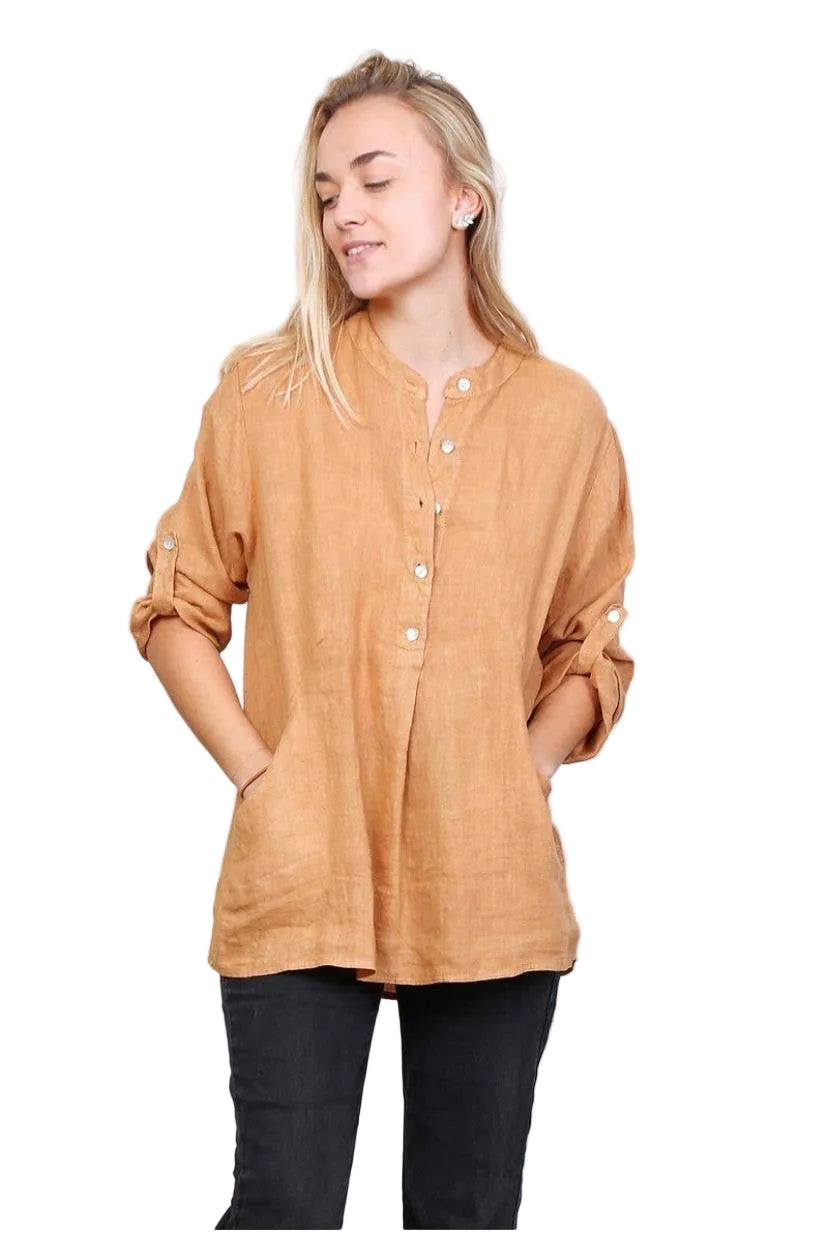 linen blouse with 3/4 sleeves