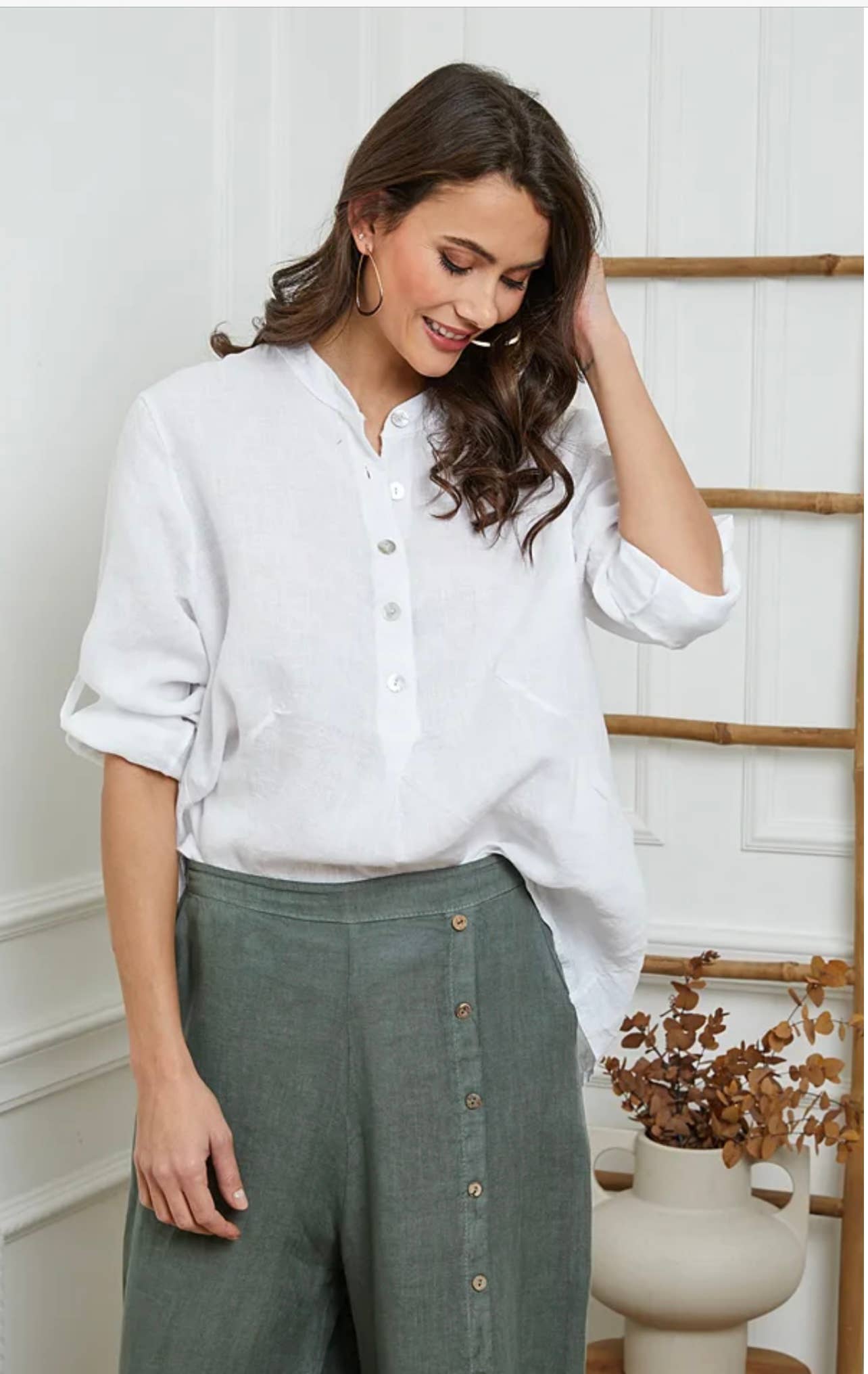 linen blouse with 3/4 sleeves