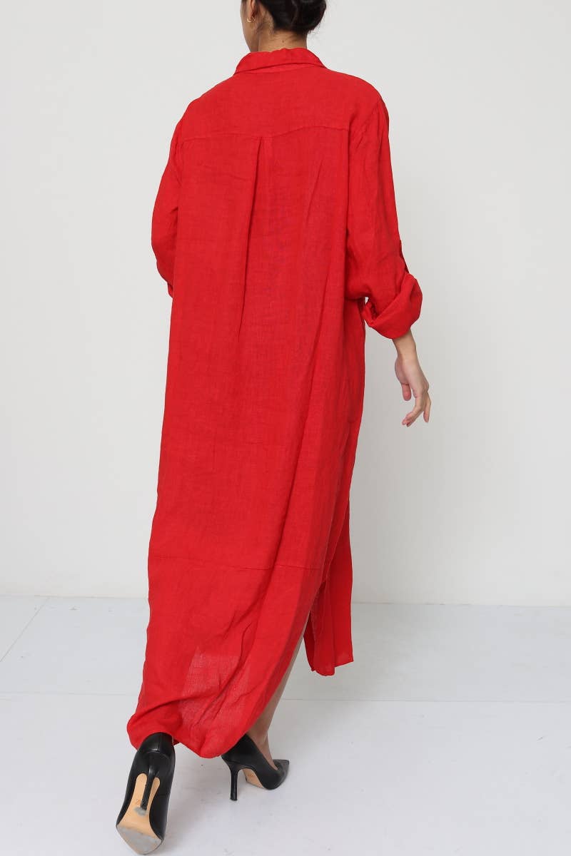 Linen long shirt dress