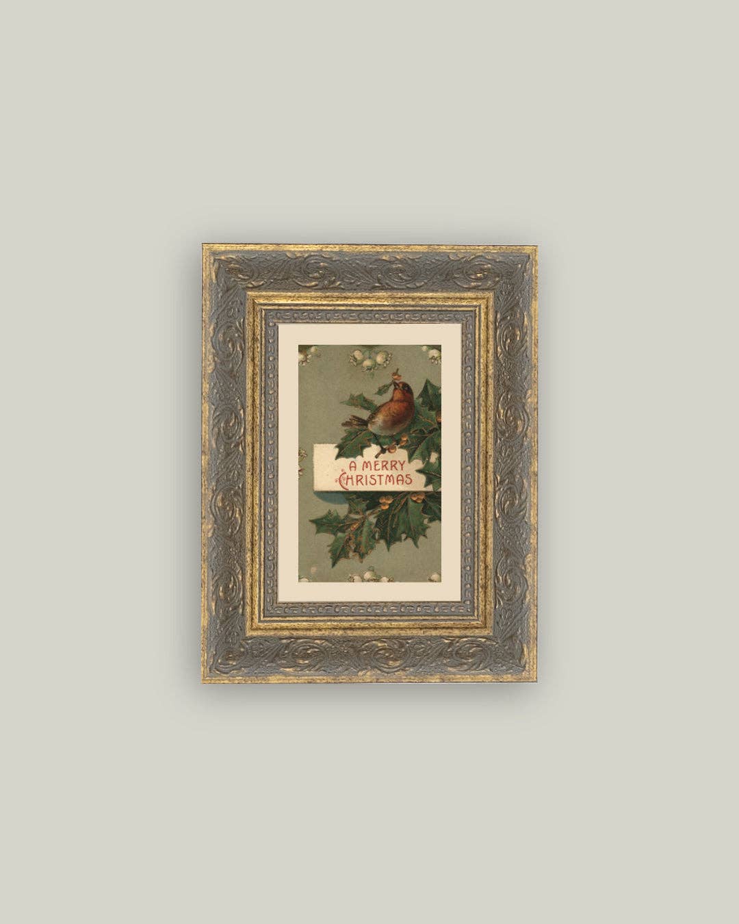 Christmas Bird Framed Antique Art