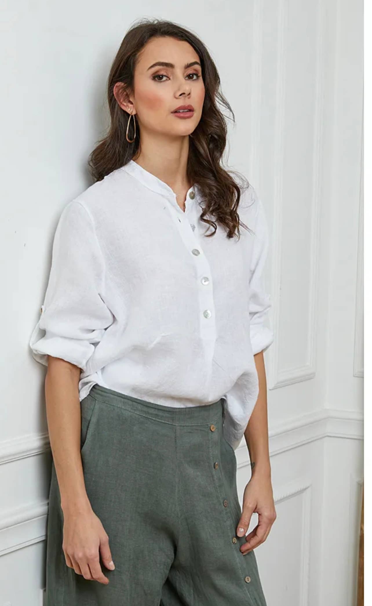 linen blouse with 3/4 sleeves