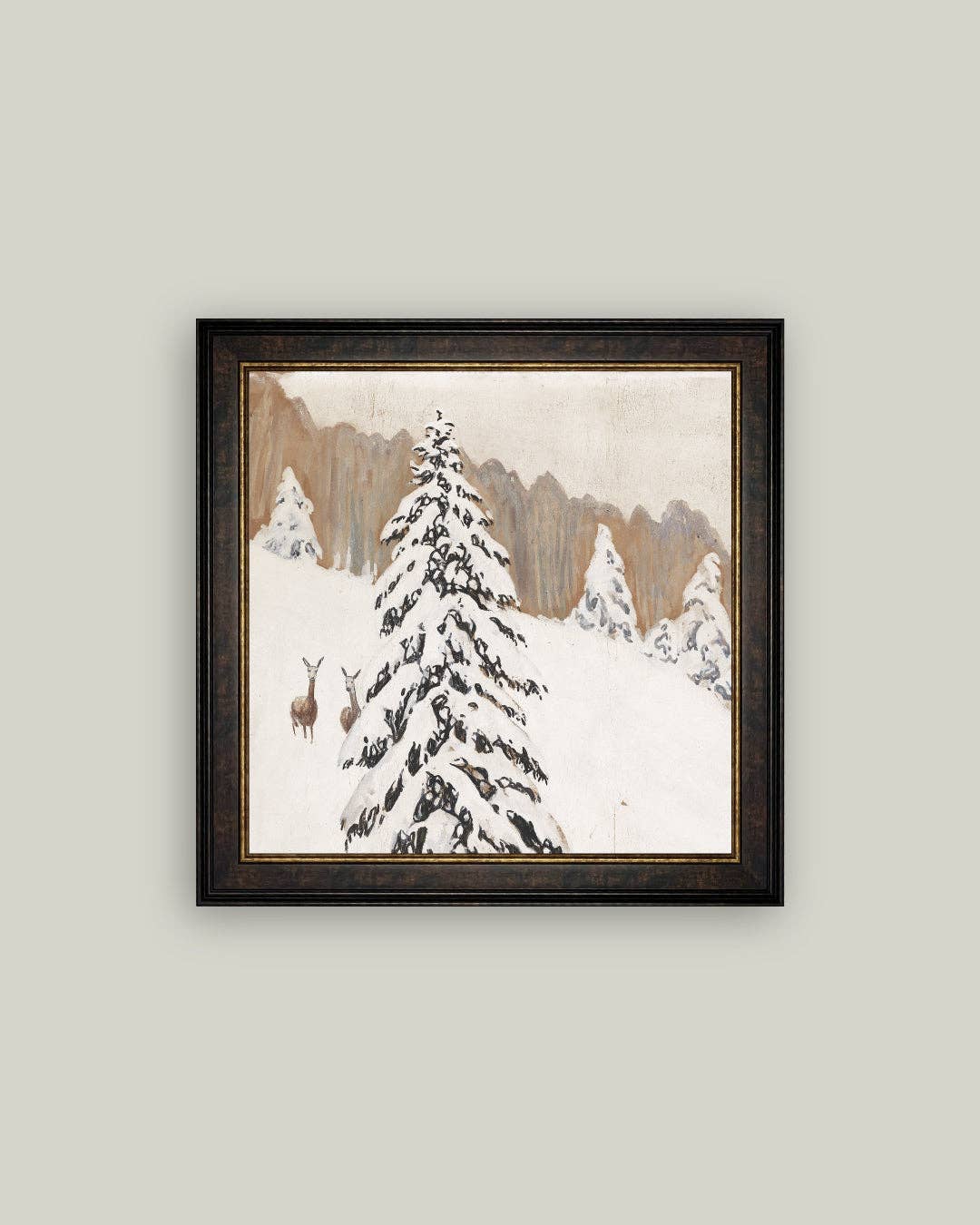 Snowy Pine Tree Framed Antique Art