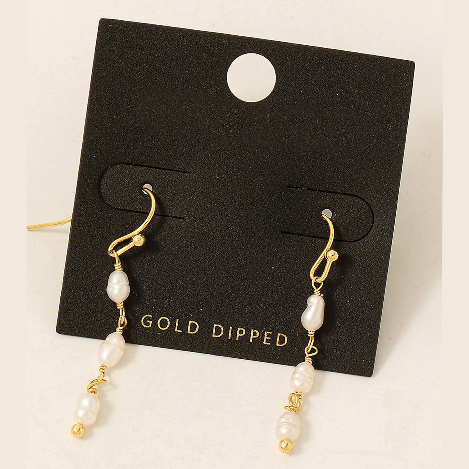 Gold Dipped Pearl Beads Chain Earrings