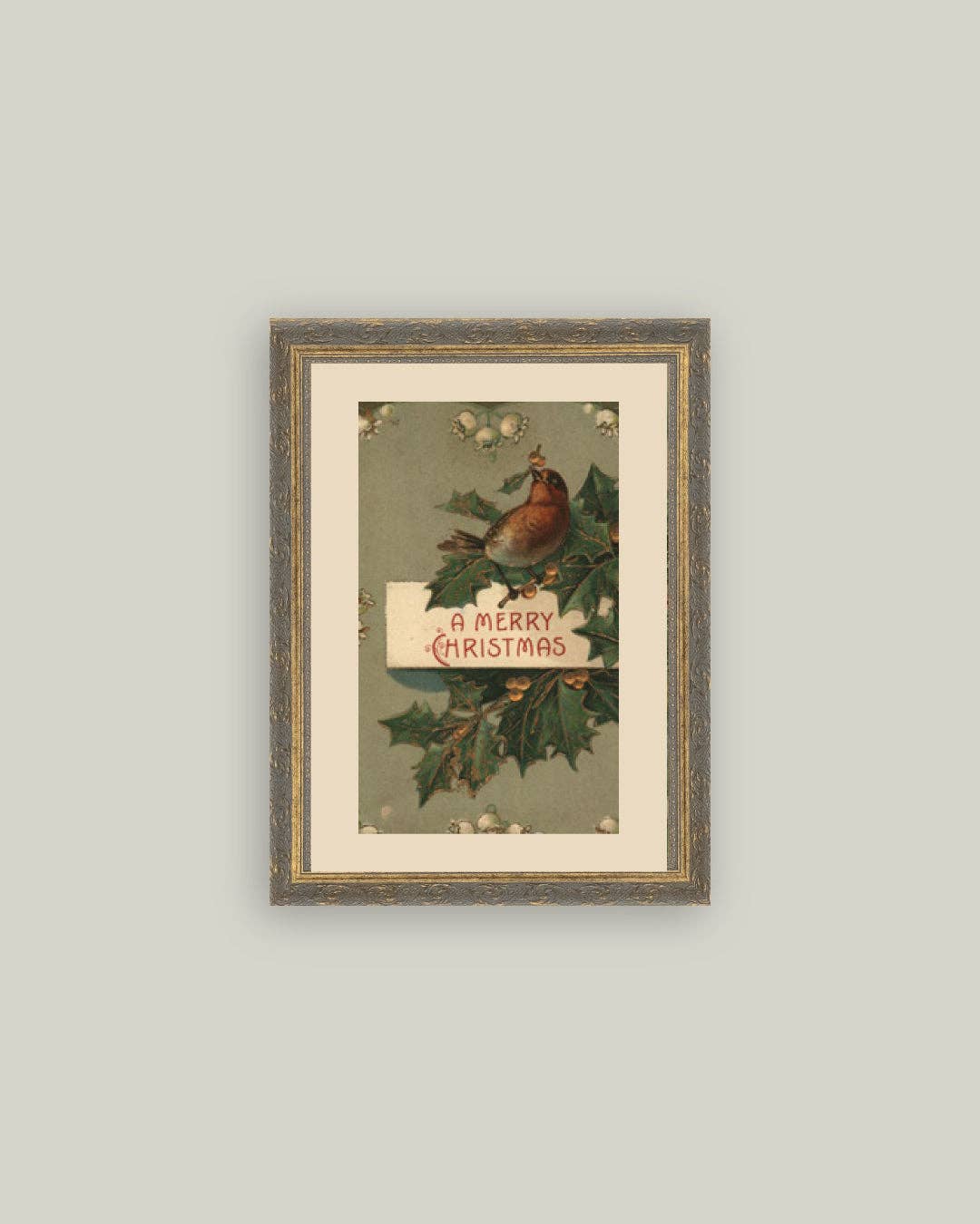 Christmas Bird Framed Antique Art