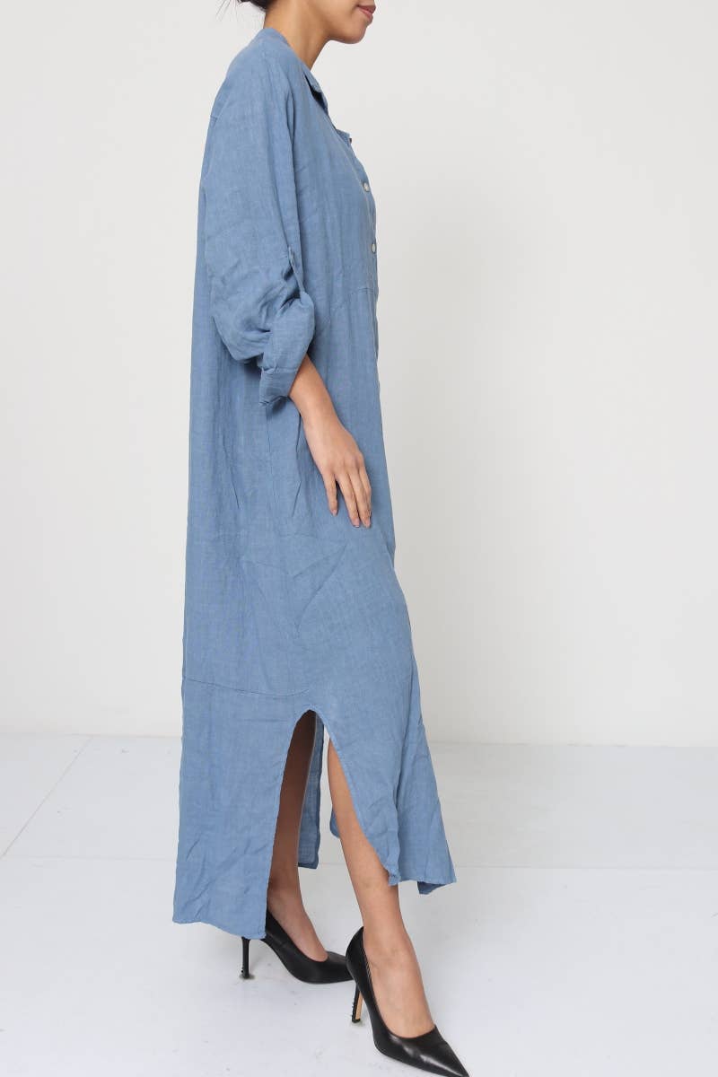 Linen long shirt dress