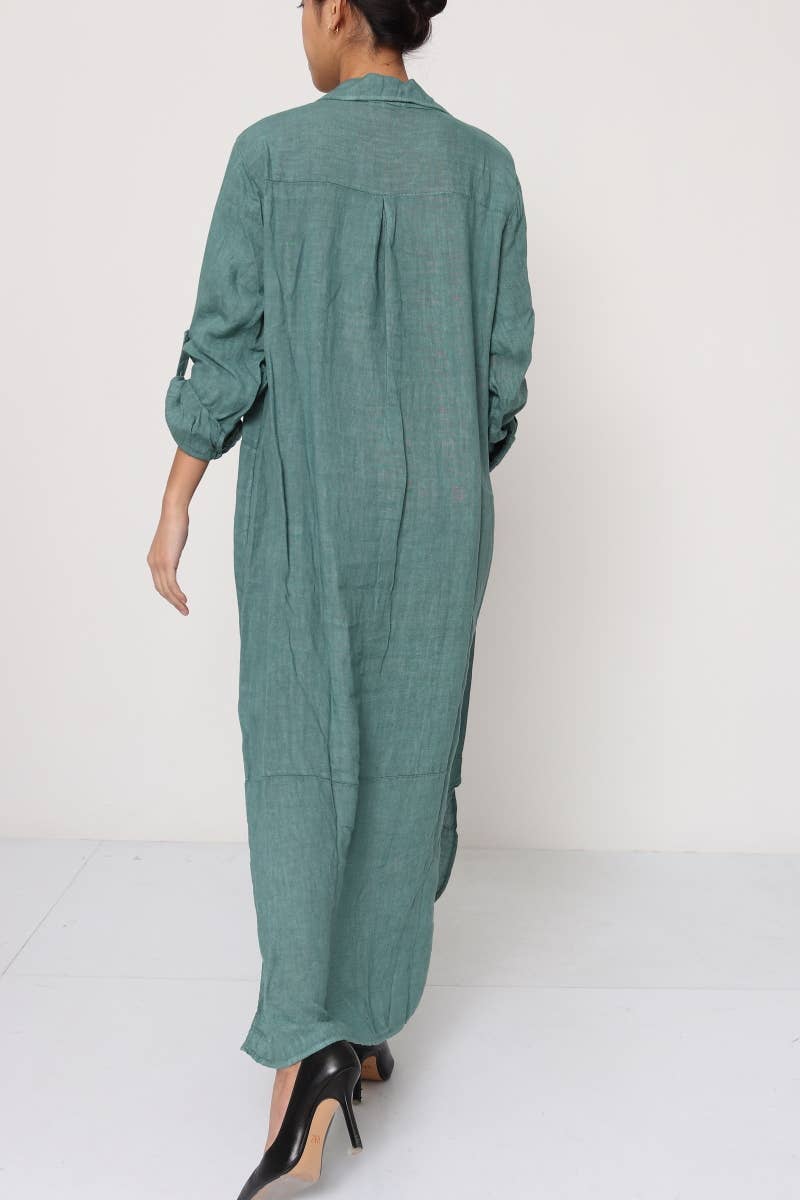 Linen long shirt dress
