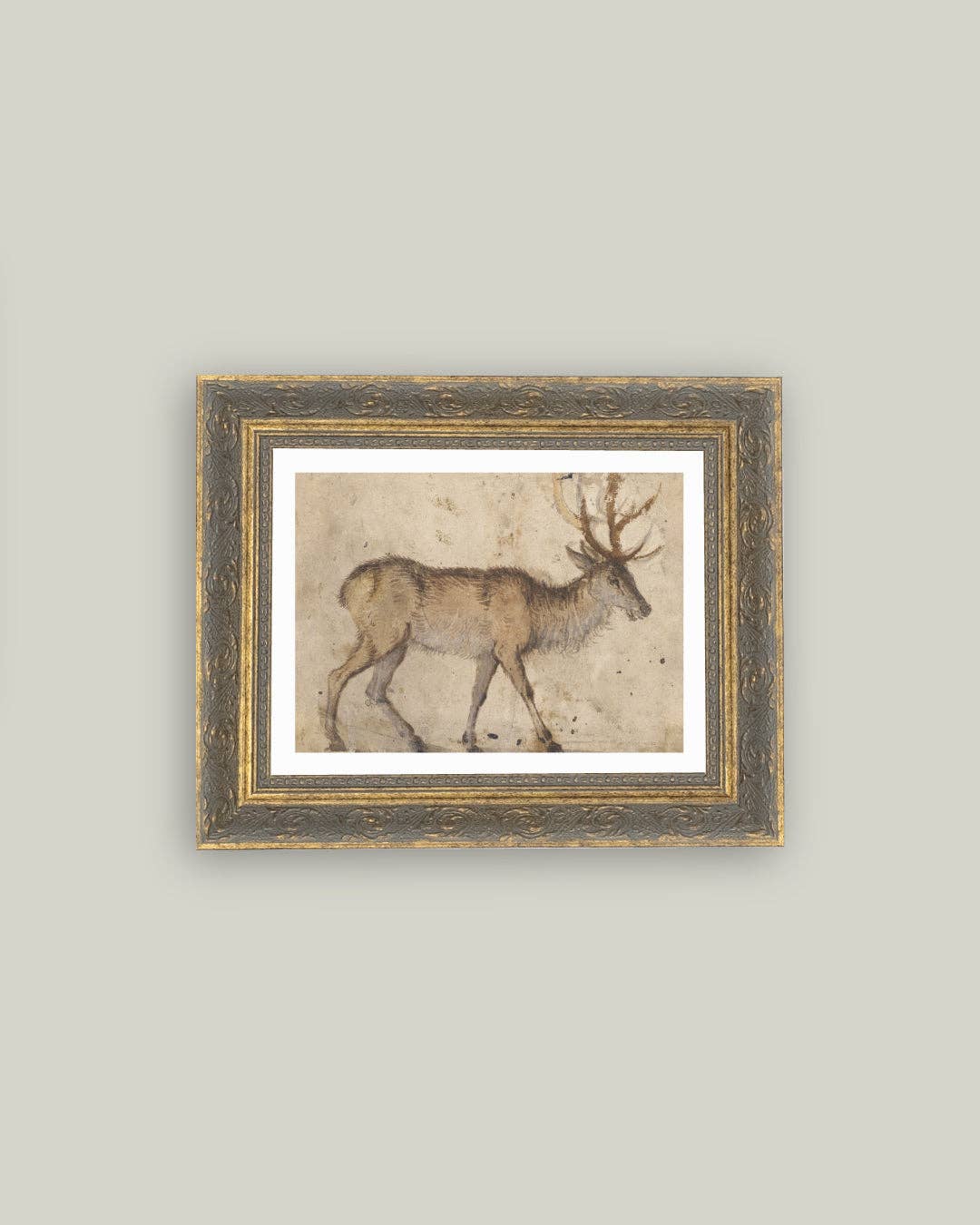 Vintage Reindeer Framed Antique Art