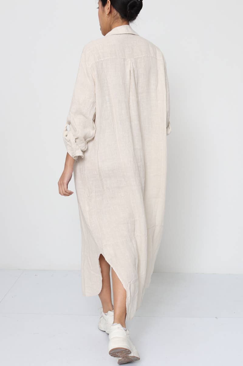 Linen long shirt dress