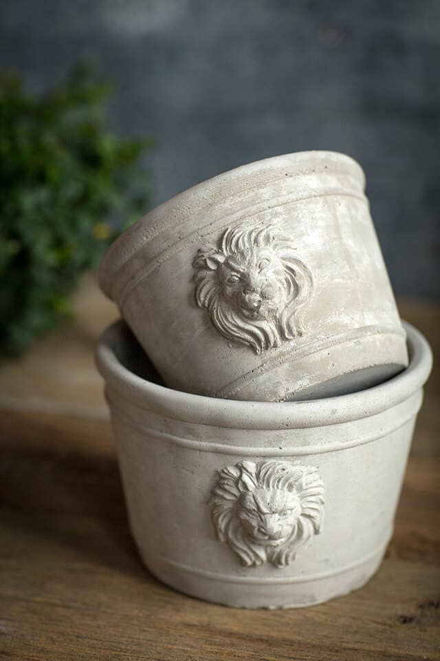 Short Lion Head Cement Planter