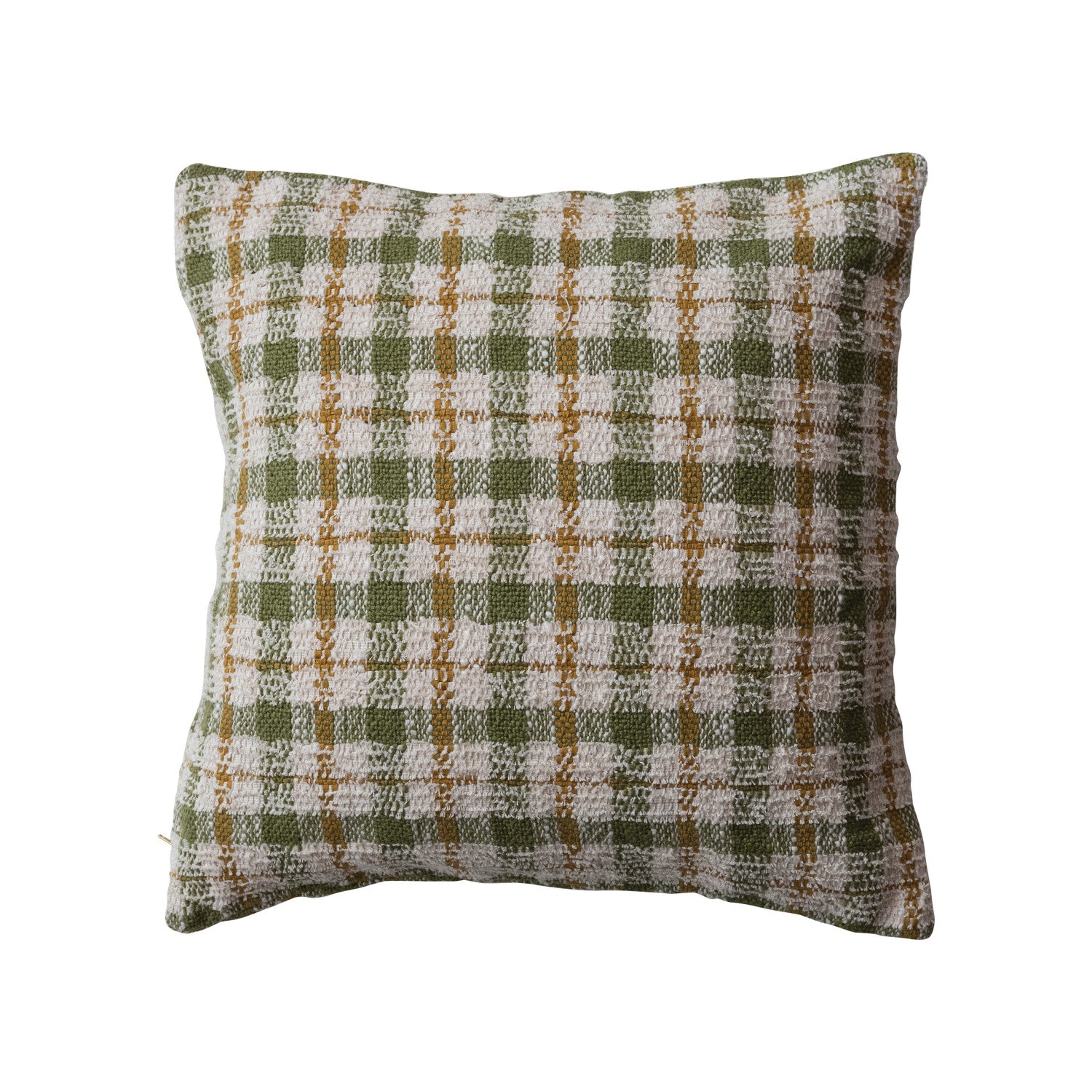 Green Plaid Woven Cotton Pillow