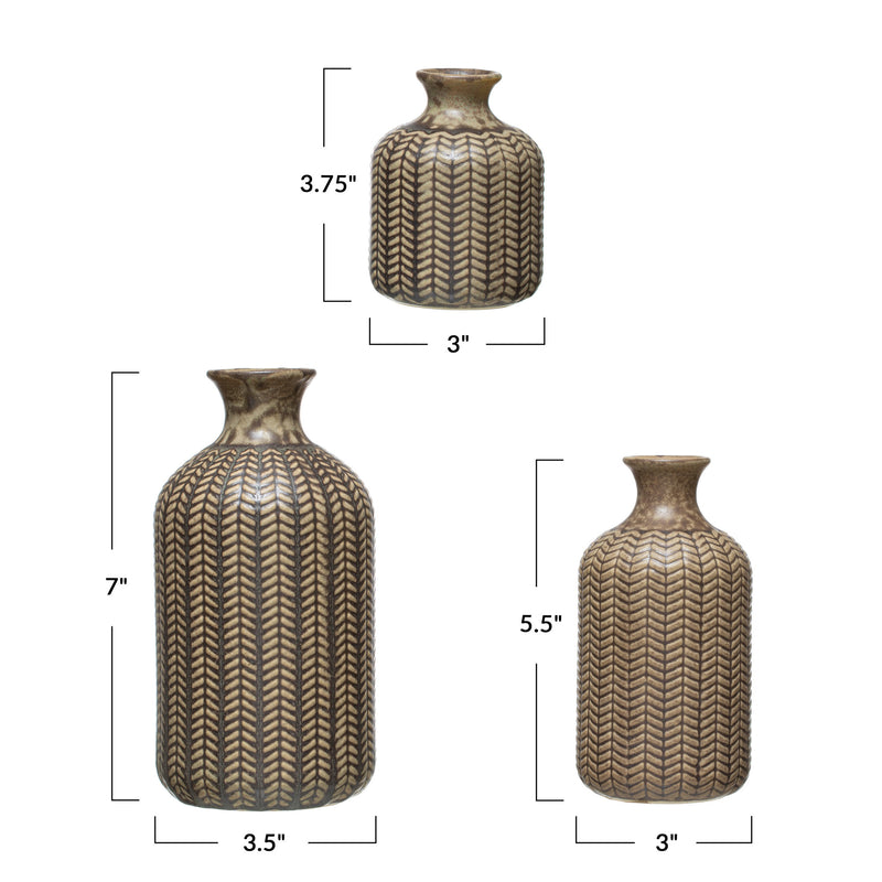 Embossed Stoneware Vases - Set of 3