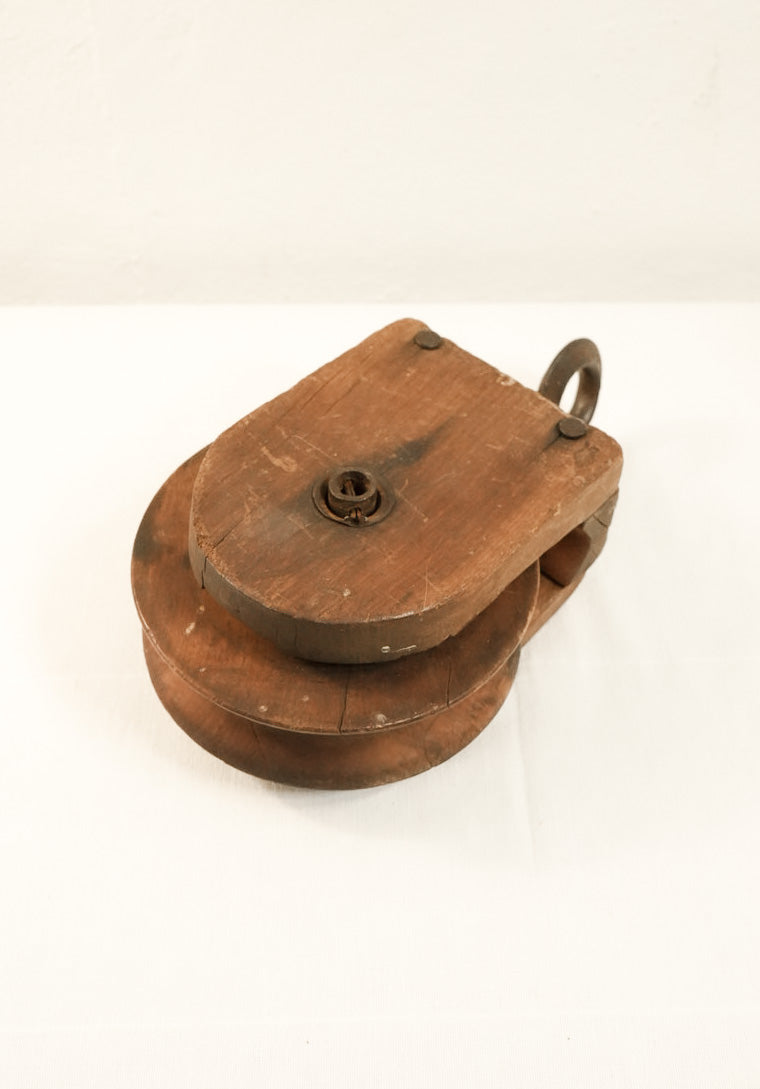 antique wooden ship pulley