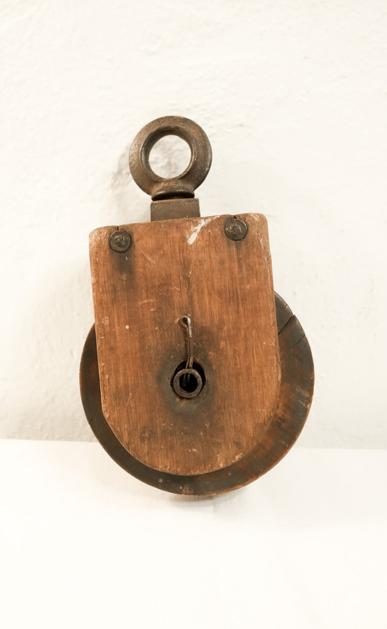 antique wooden ship pulley