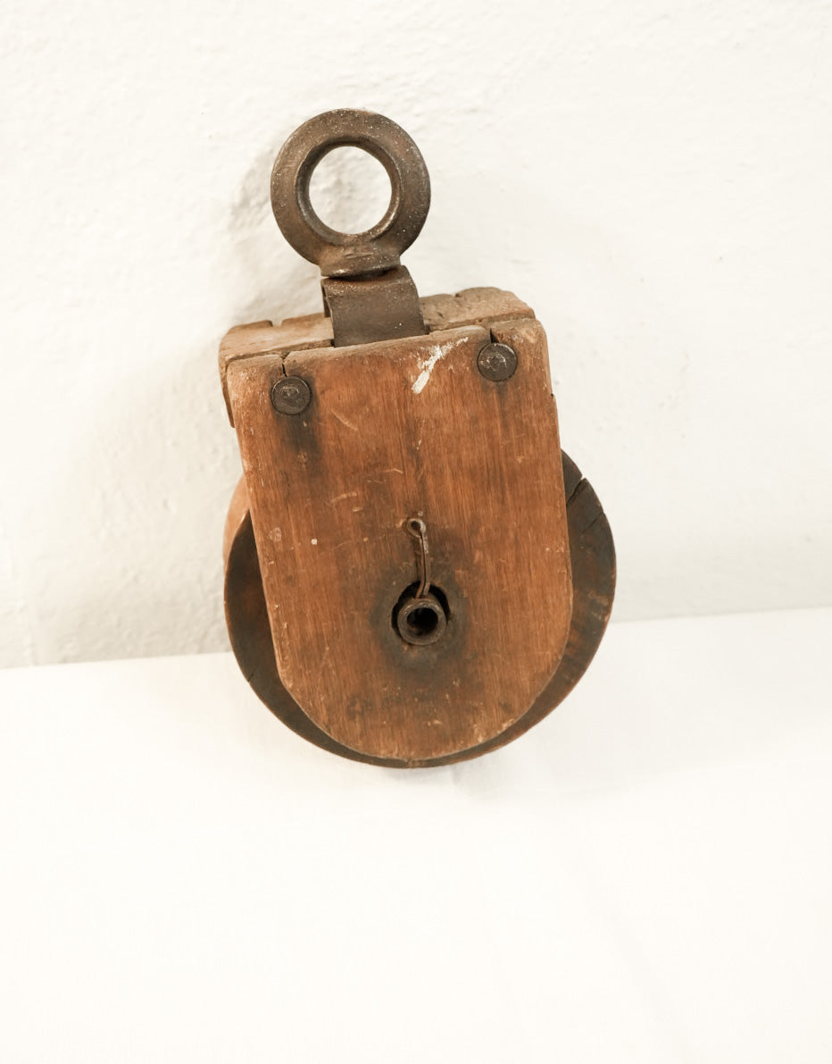 antique wooden ship pulley