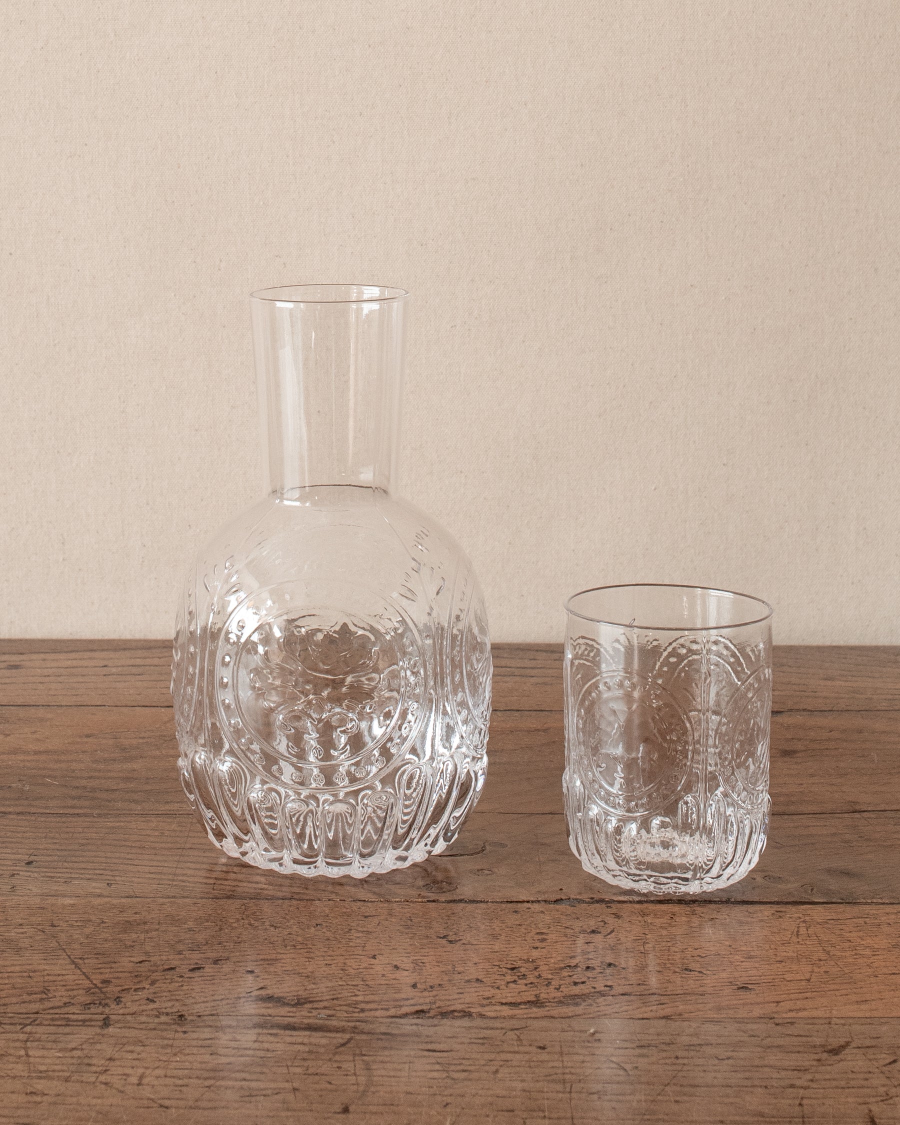 Embossed Glass Carafe Decanter