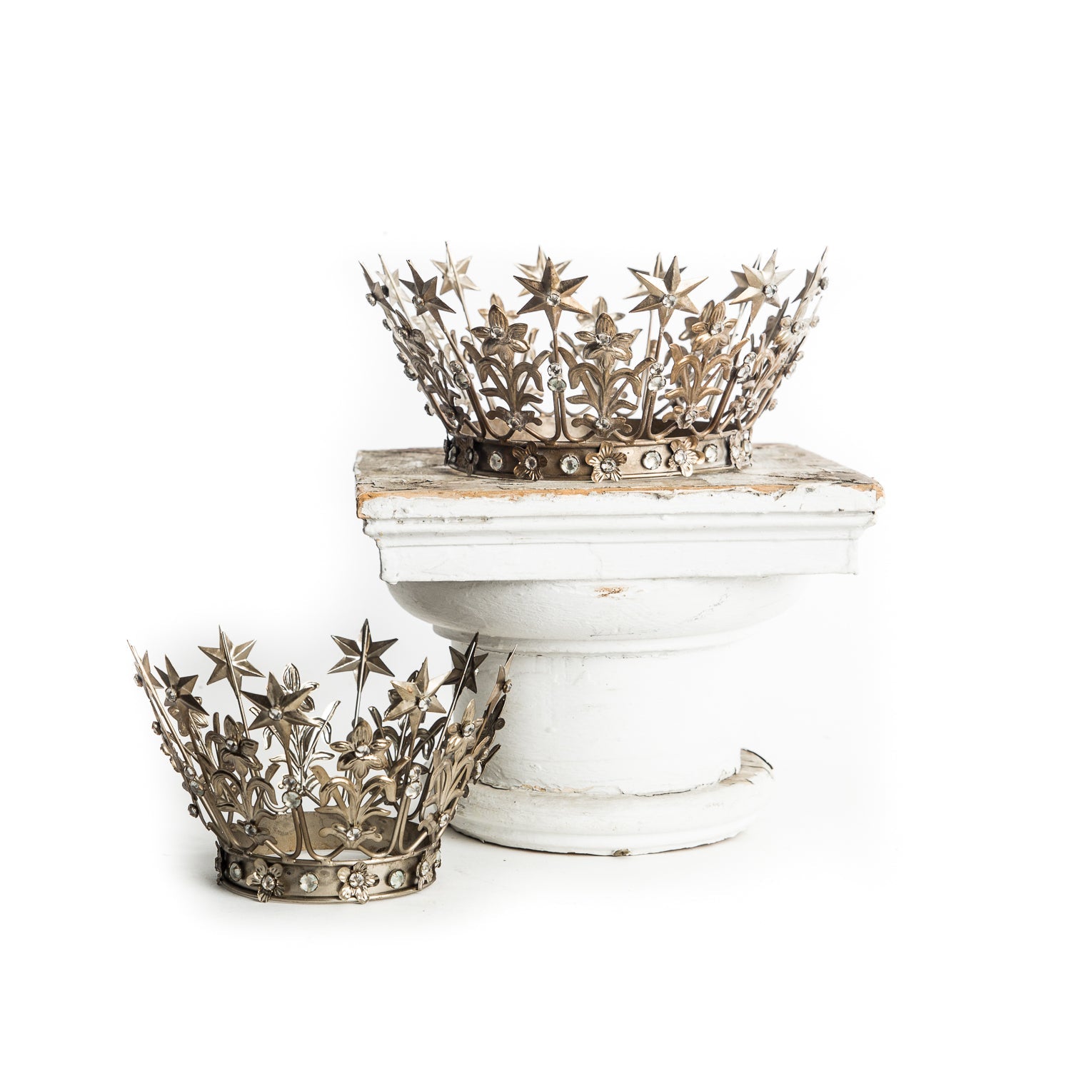 antique silver jeweled crown