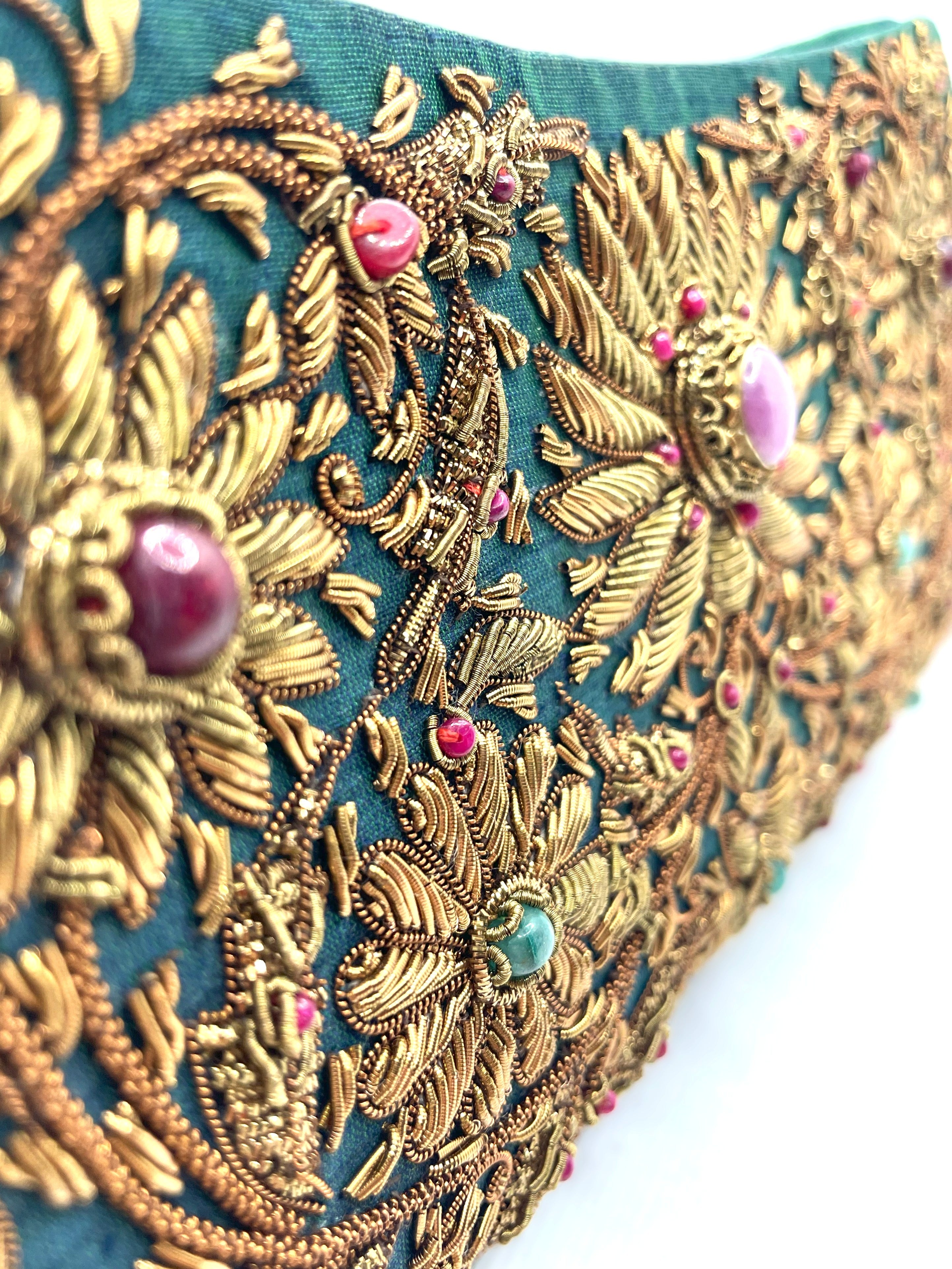 Hunter Green Silk Boat Clutch