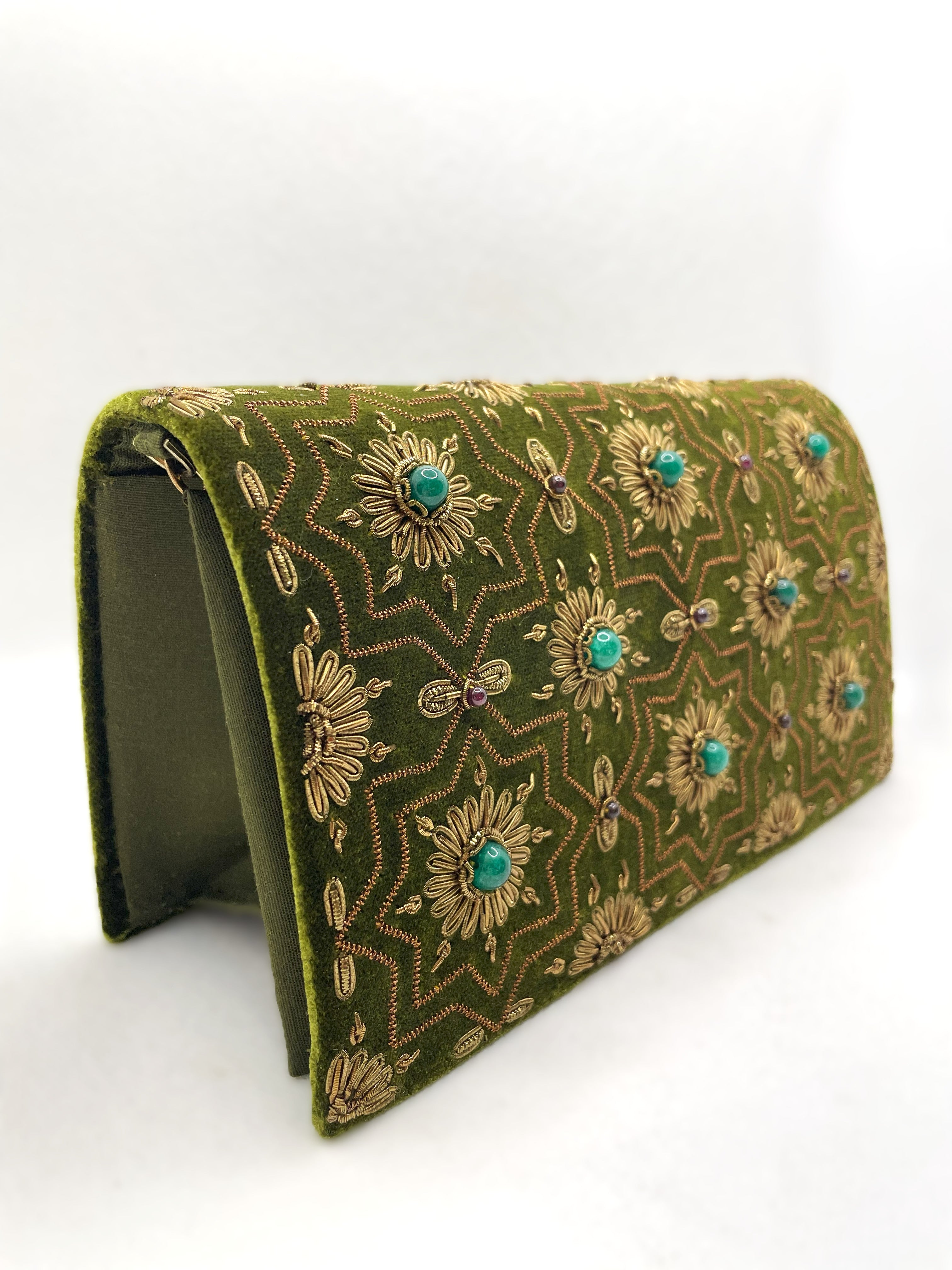 Olive Green Velvet Clutch