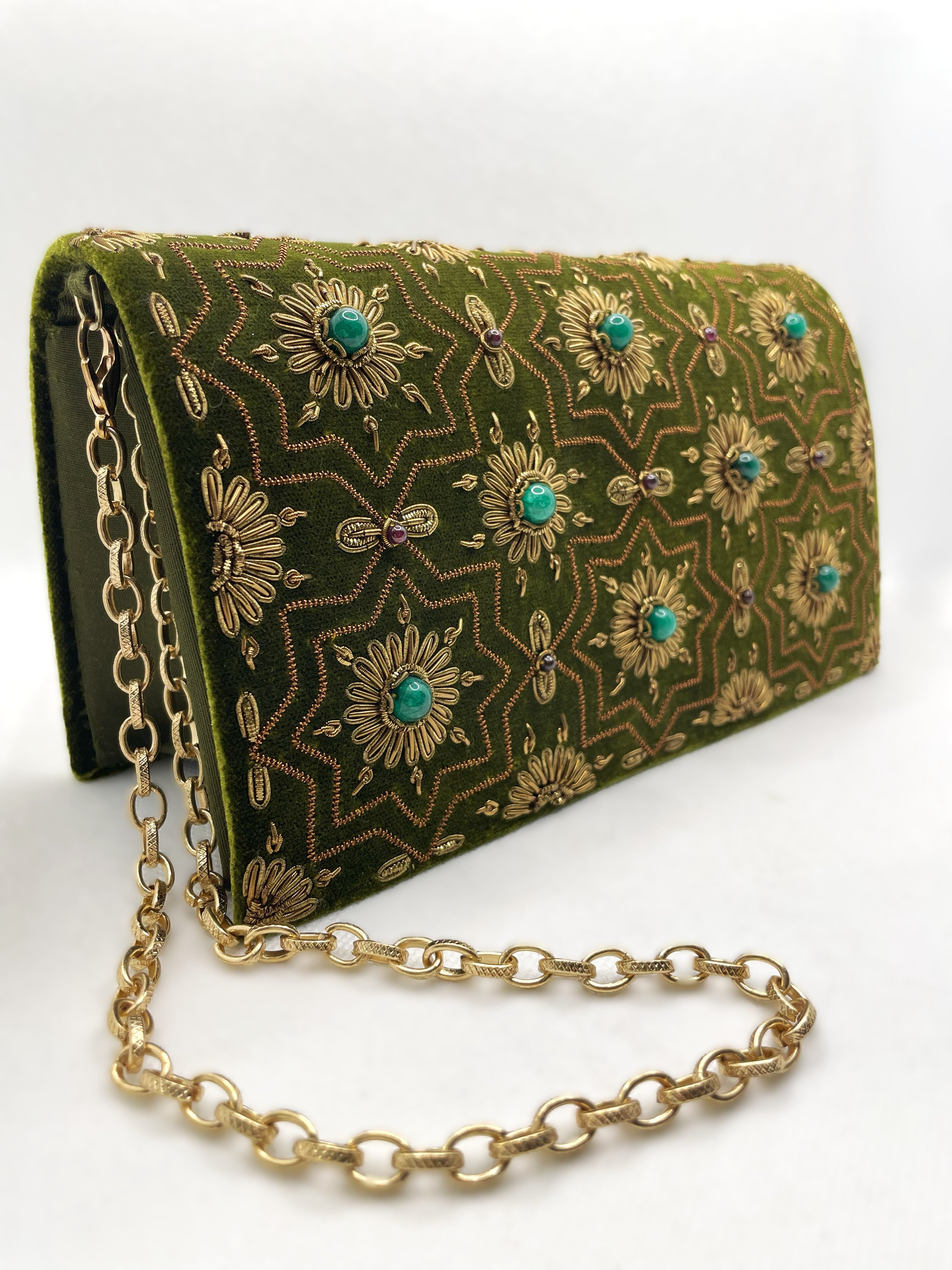 Olive Green Velvet Clutch