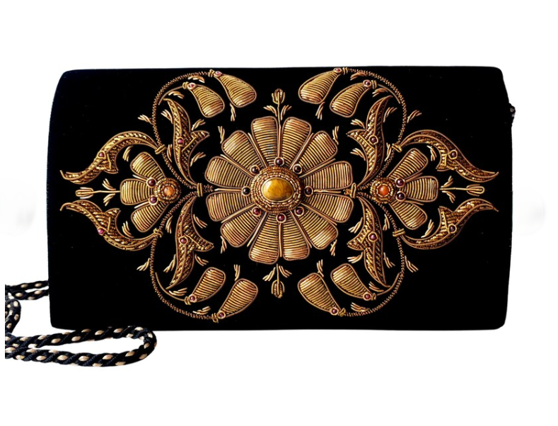 Brown Velvet Medallion Clutch