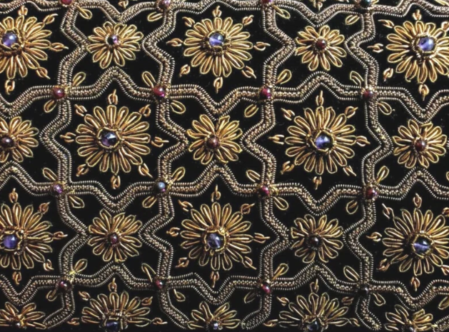 Black Silk Antique Gold Clutch