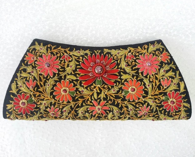 Black Silk Boat Clutch