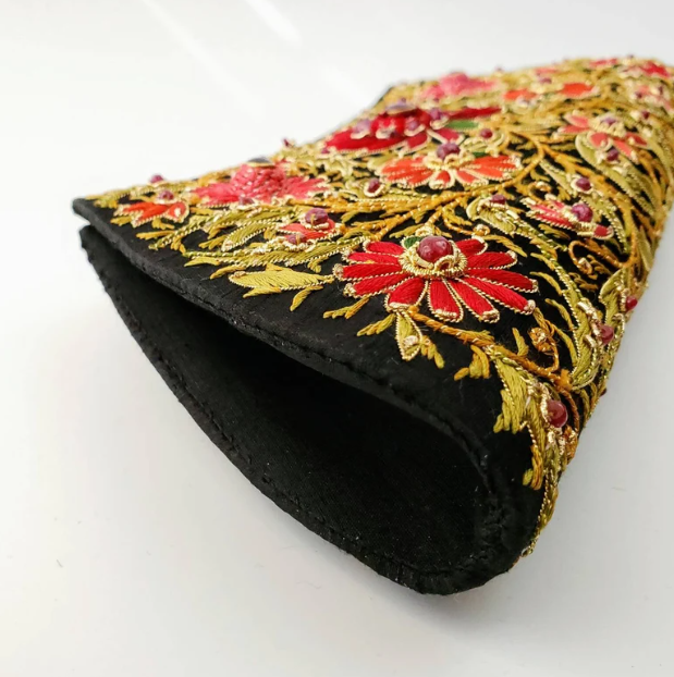 Black Silk Boat Clutch