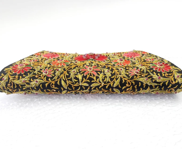 Black Silk Boat Clutch