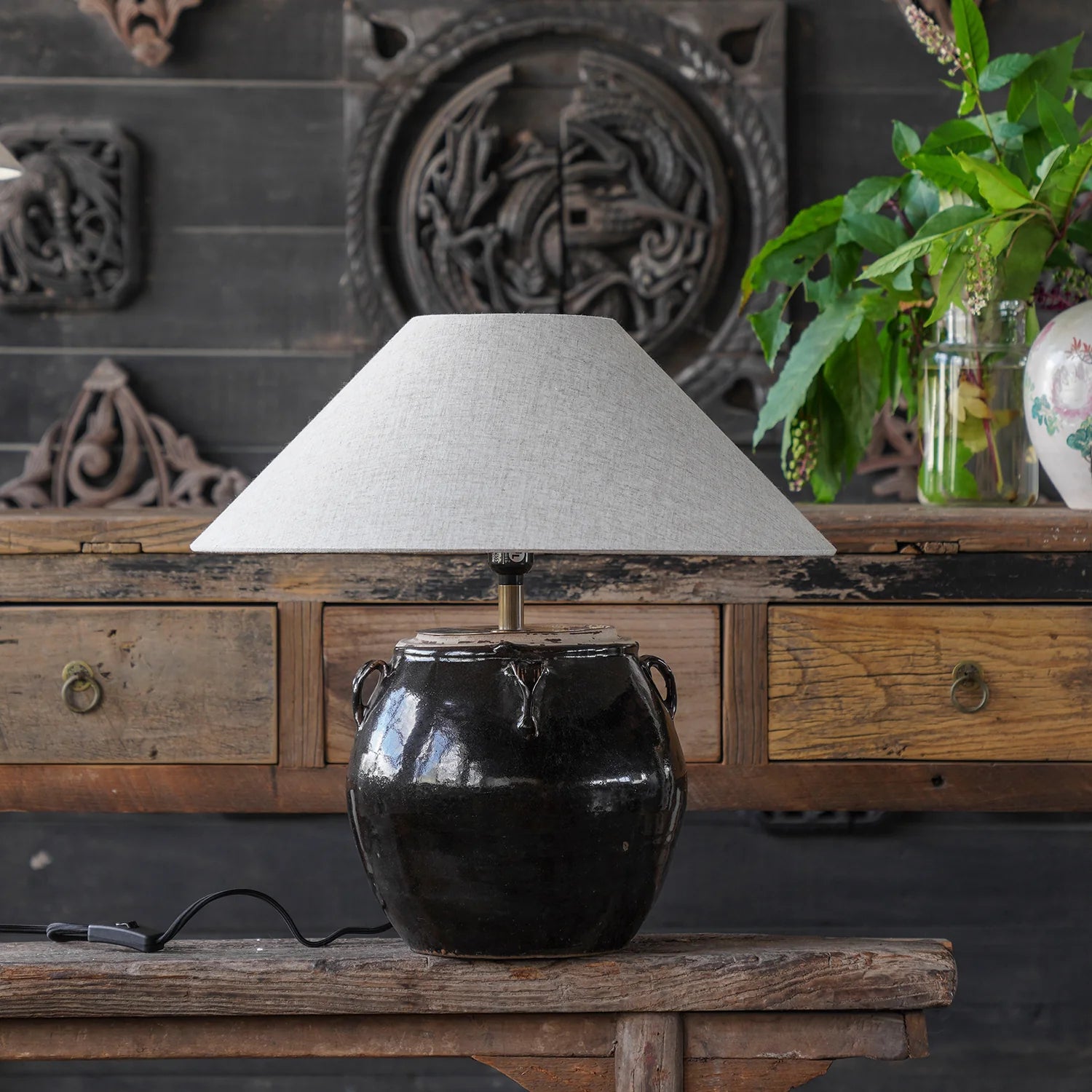 Glazed Handled Pot Table Lamp