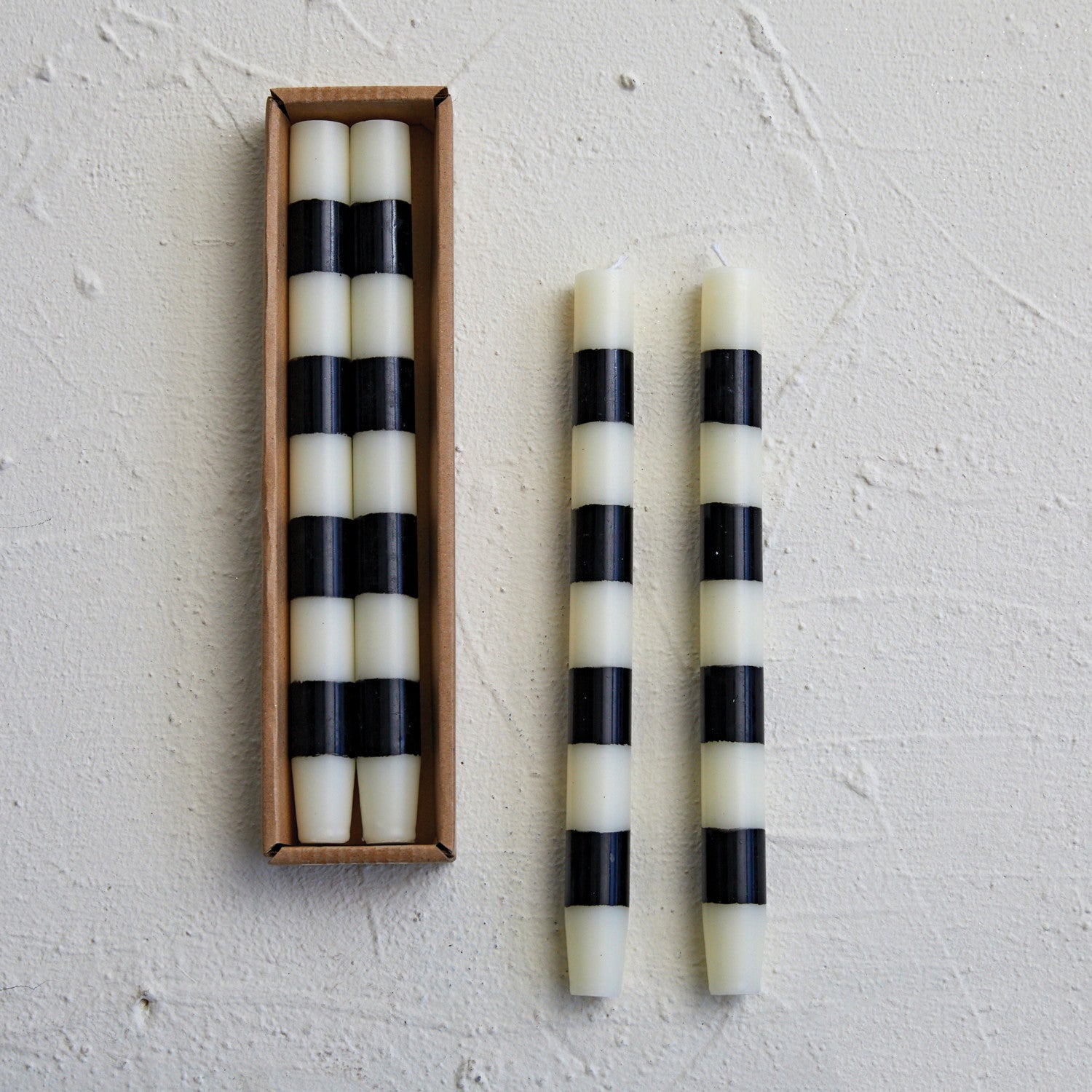 Cream & Black Taper Candle Set