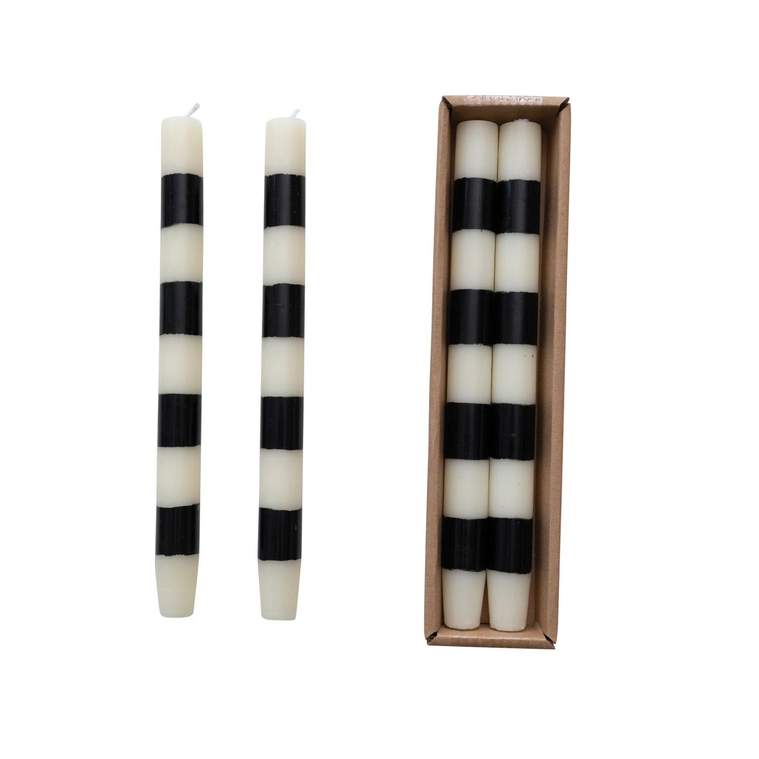 Cream & Black Taper Candle Set