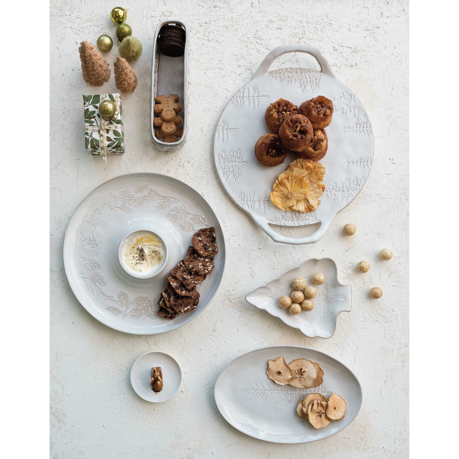 Round Debossed Tray/Platter w/ Trees & Handles