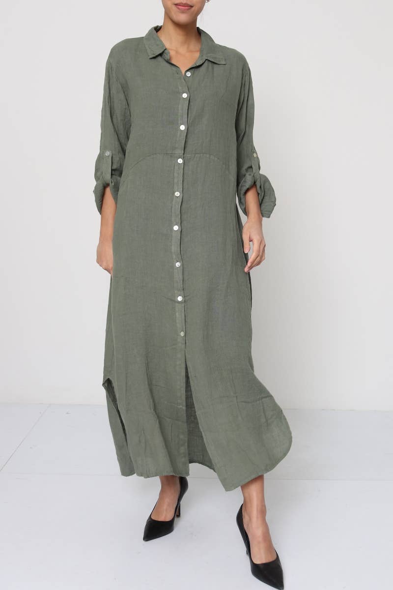 Linen long shirt dress